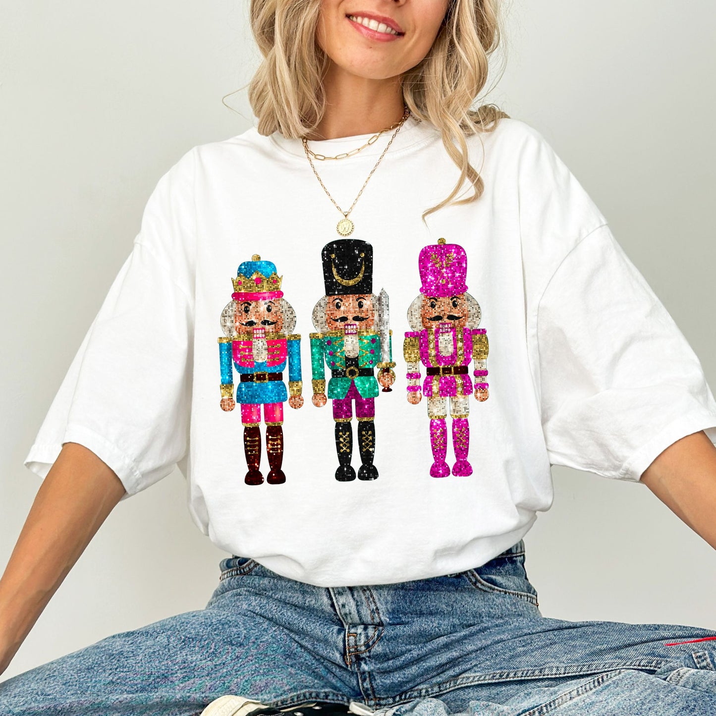 Comfort Colors® Faux Glitter Nutcracker Christmas Graphic Tee – Holiday Unisex T-Shirt