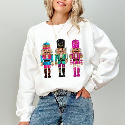 Faux Sequin Nutcracker Sweatshirt, Festive Holiday Graphic Pullover