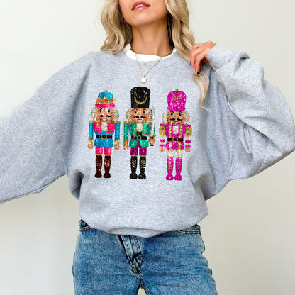 Faux Sequin Nutcracker Sweatshirt, Festive Holiday Graphic Pullover