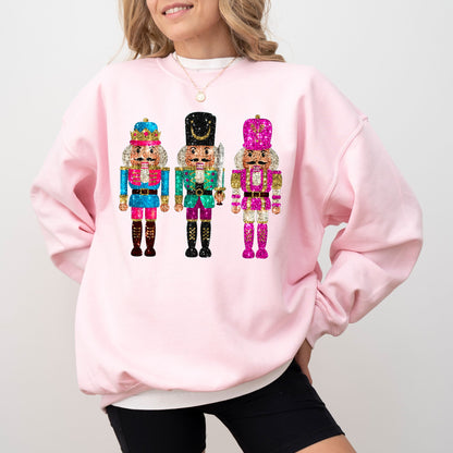 Faux Sequin Nutcracker Sweatshirt, Festive Holiday Graphic Pullover