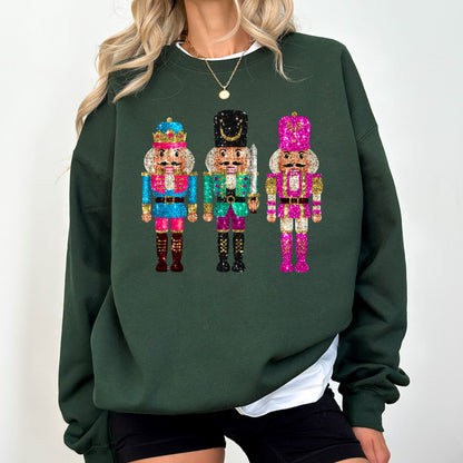 Faux Sequin Nutcracker Sweatshirt, Festive Holiday Graphic Pullover