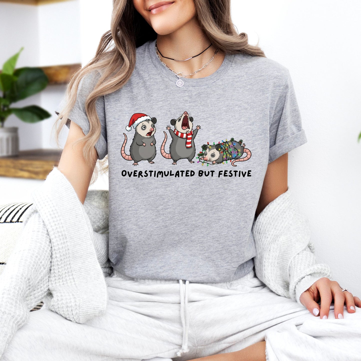Overstimulated But Festive Shirt – Funny Christmas Graphic Tee