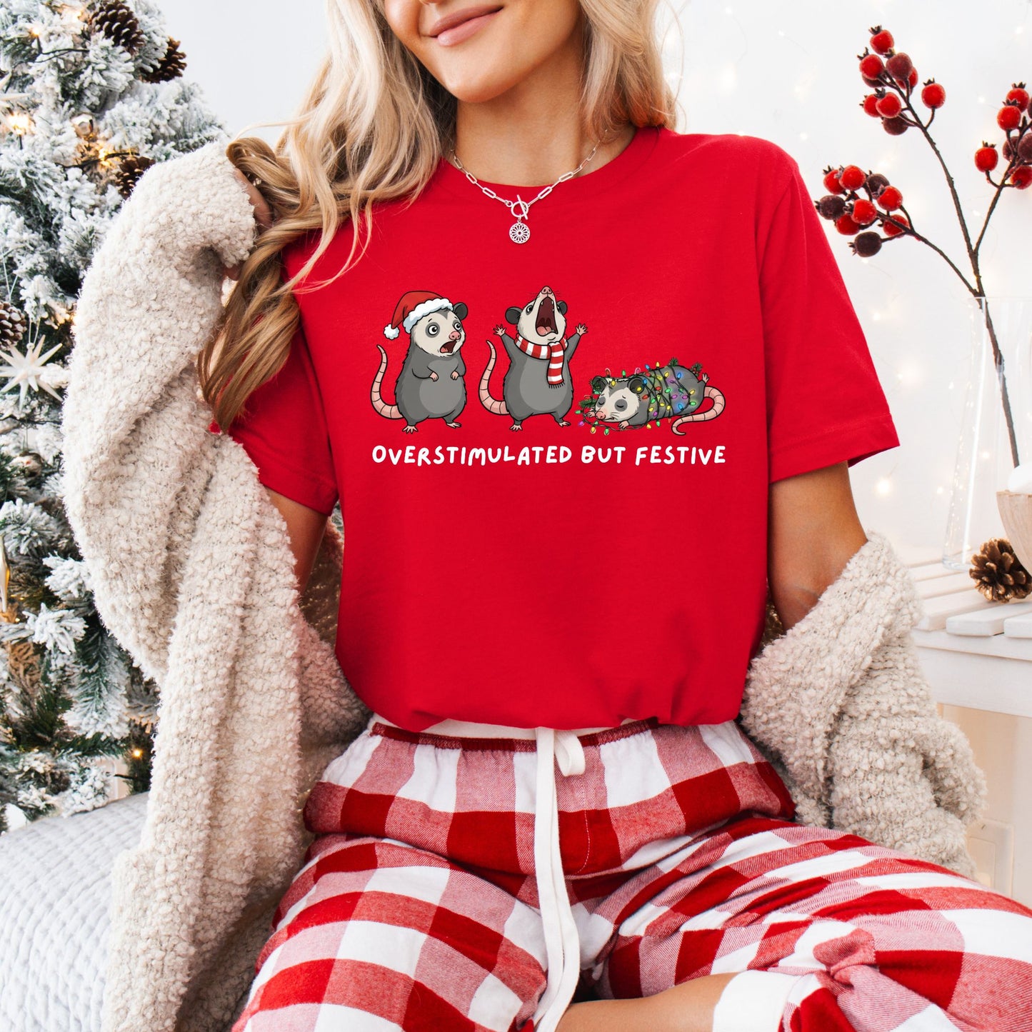 Overstimulated But Festive Shirt – Funny Christmas Graphic Tee