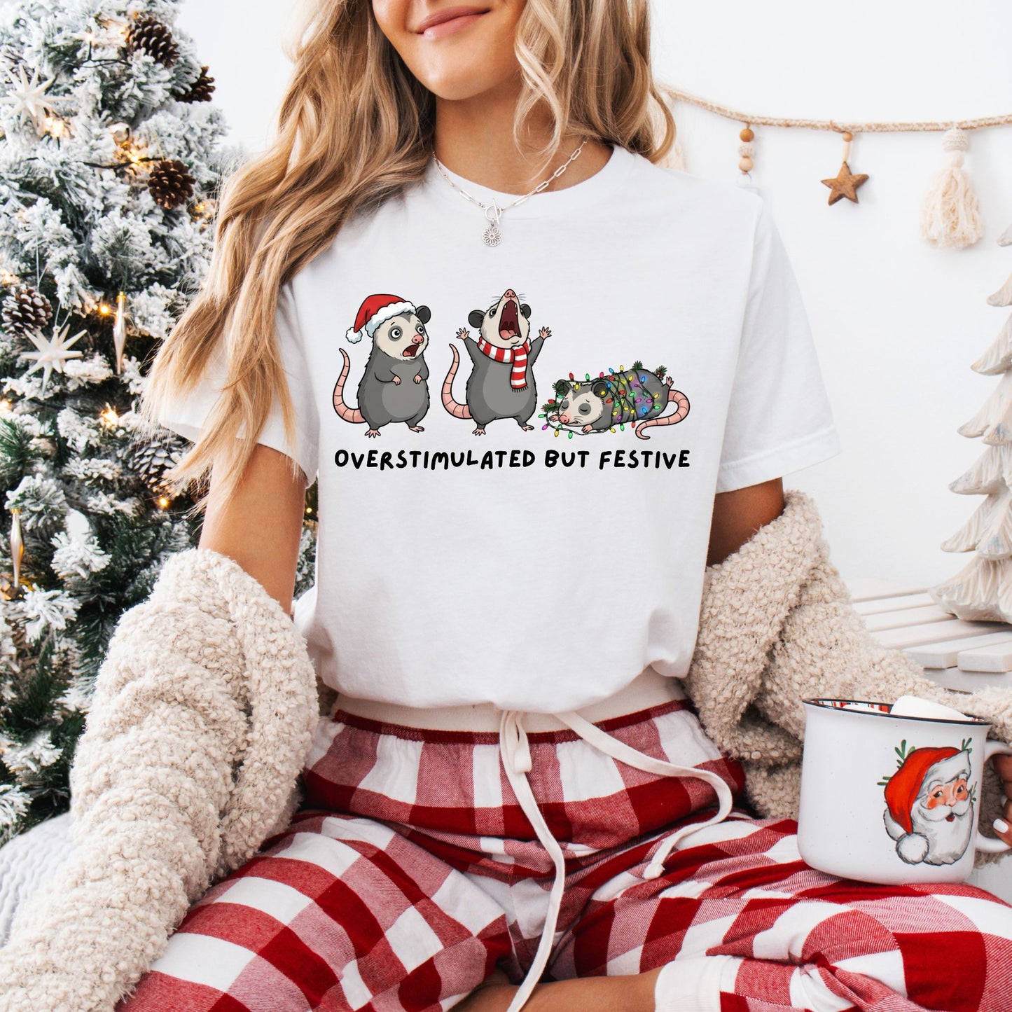 Overstimulated But Festive Shirt – Funny Christmas Graphic Tee