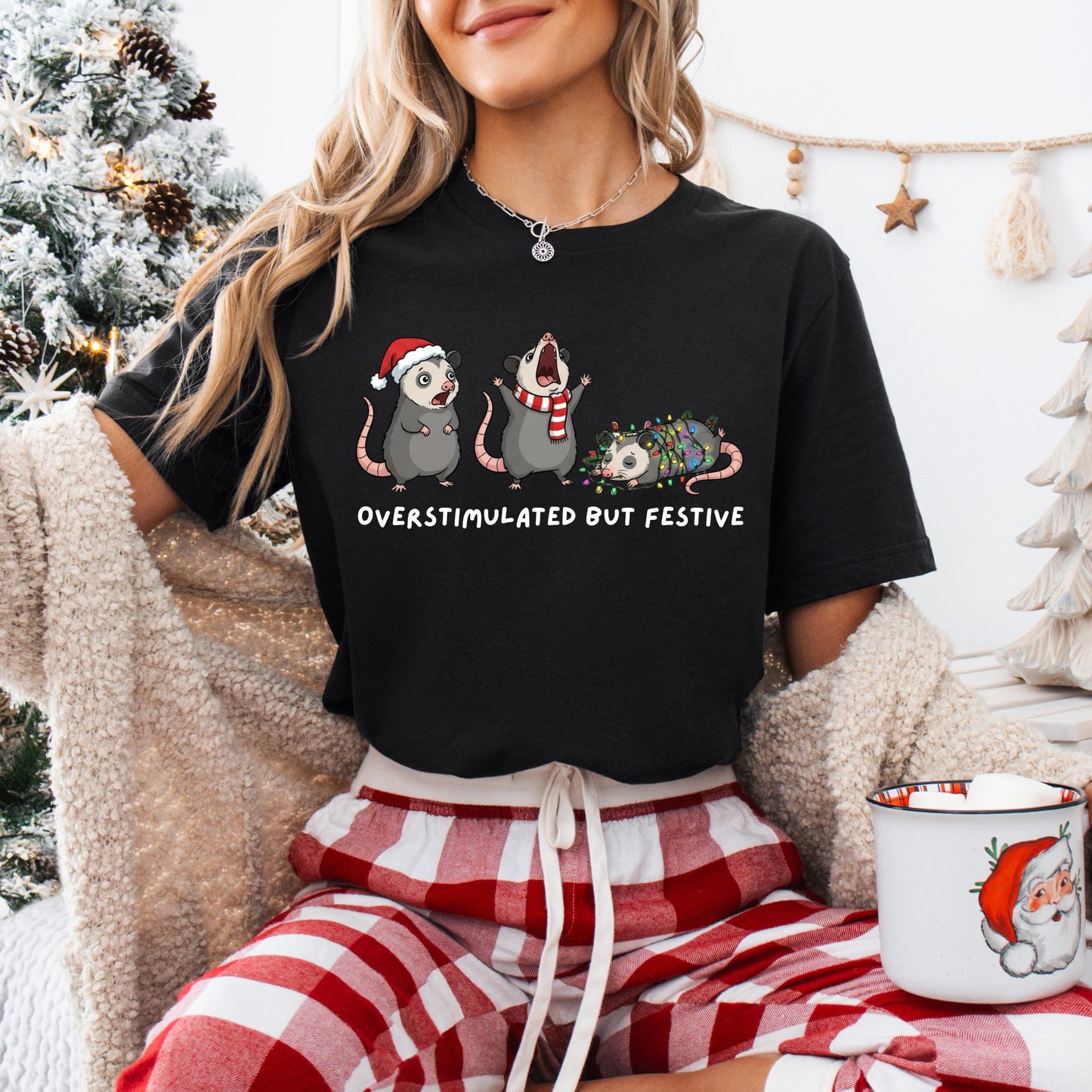 Overstimulated But Festive Shirt – Funny Christmas Graphic Tee