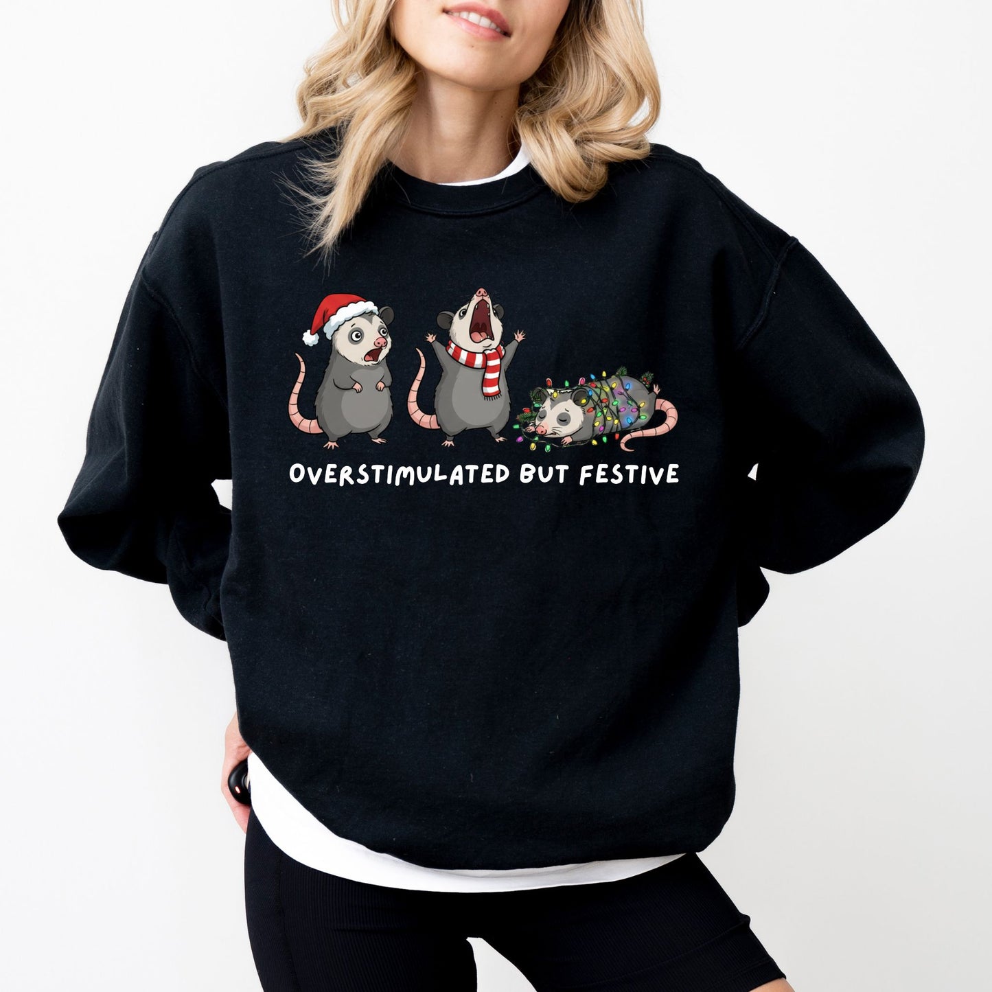 Overstimulated But Festive Sweatshirt – Funny Christmas Graphic Pullover