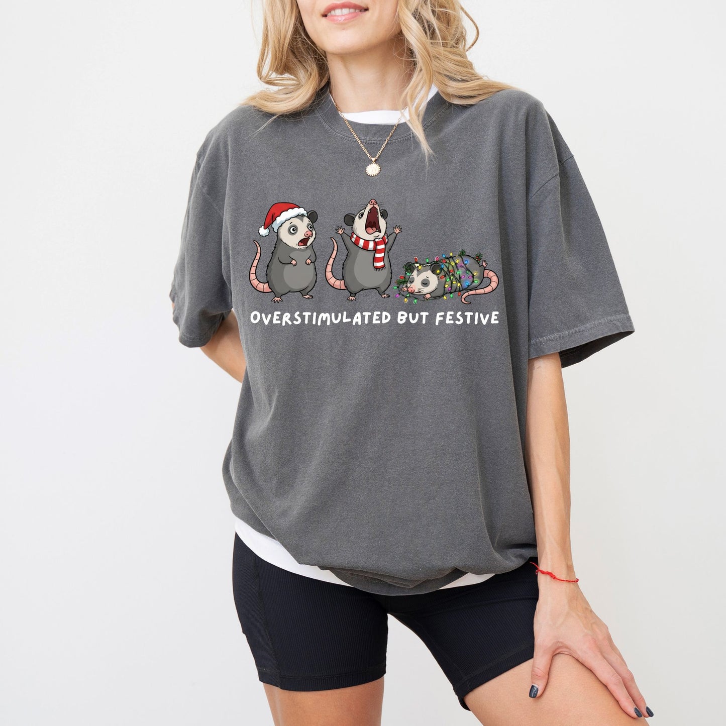 Overstimulated But Festive Shirt – Comfort Colors® Funny Christmas Graphic Tee