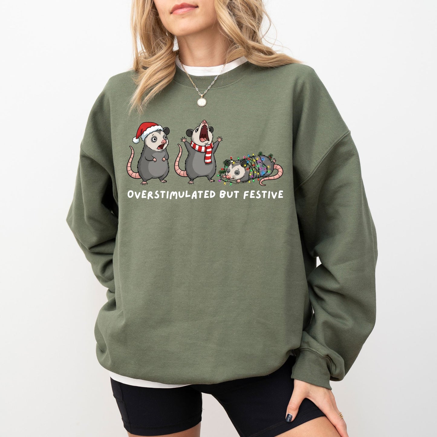 Overstimulated But Festive Sweatshirt – Funny Christmas Graphic Pullover
