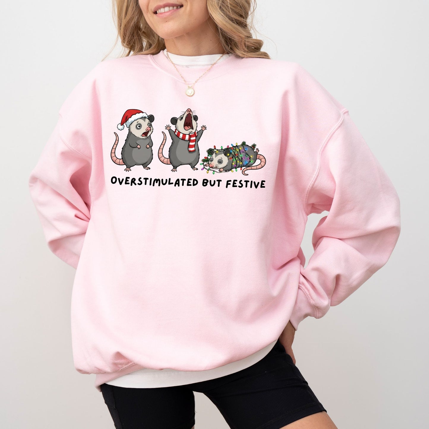 Overstimulated But Festive Sweatshirt – Funny Christmas Graphic Pullover