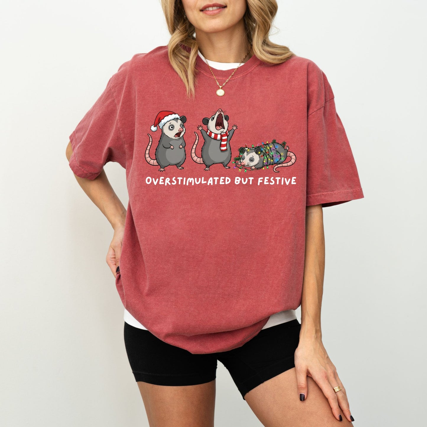 Overstimulated But Festive Shirt – Comfort Colors® Funny Christmas Graphic Tee