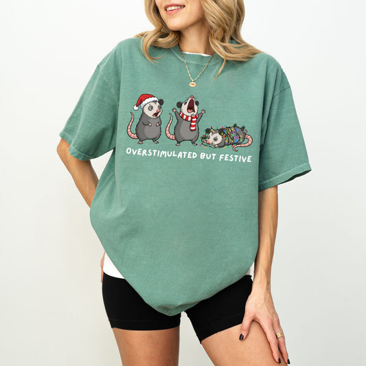 Overstimulated But Festive Shirt – Comfort Colors® Funny Christmas Graphic Tee