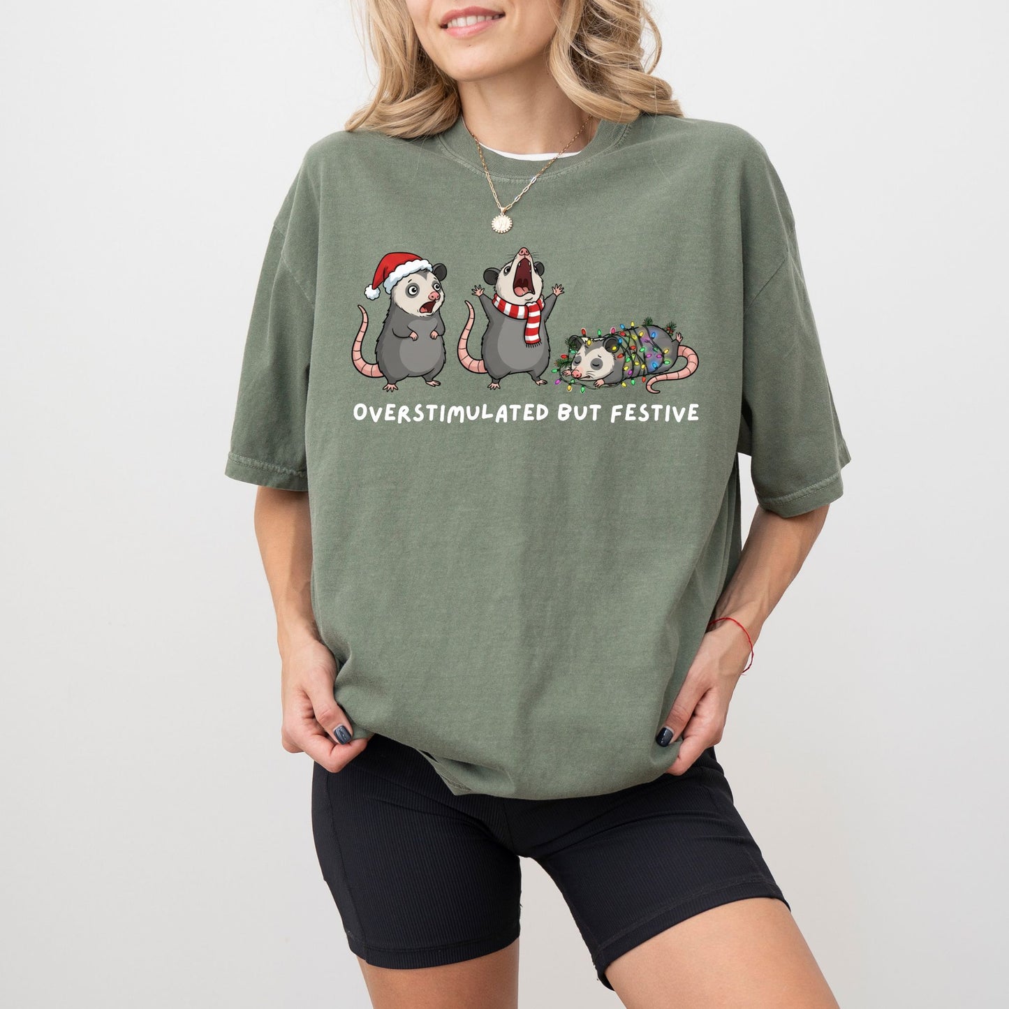Overstimulated But Festive Shirt – Comfort Colors® Funny Christmas Graphic Tee