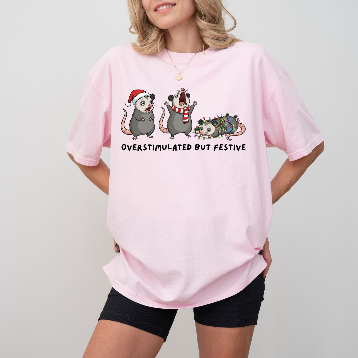 Overstimulated But Festive Shirt – Comfort Colors® Funny Christmas Graphic Tee