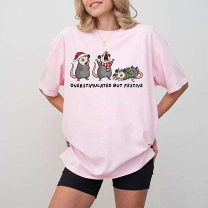 Overstimulated But Festive Shirt – Comfort Colors® Funny Christmas Graphic Tee