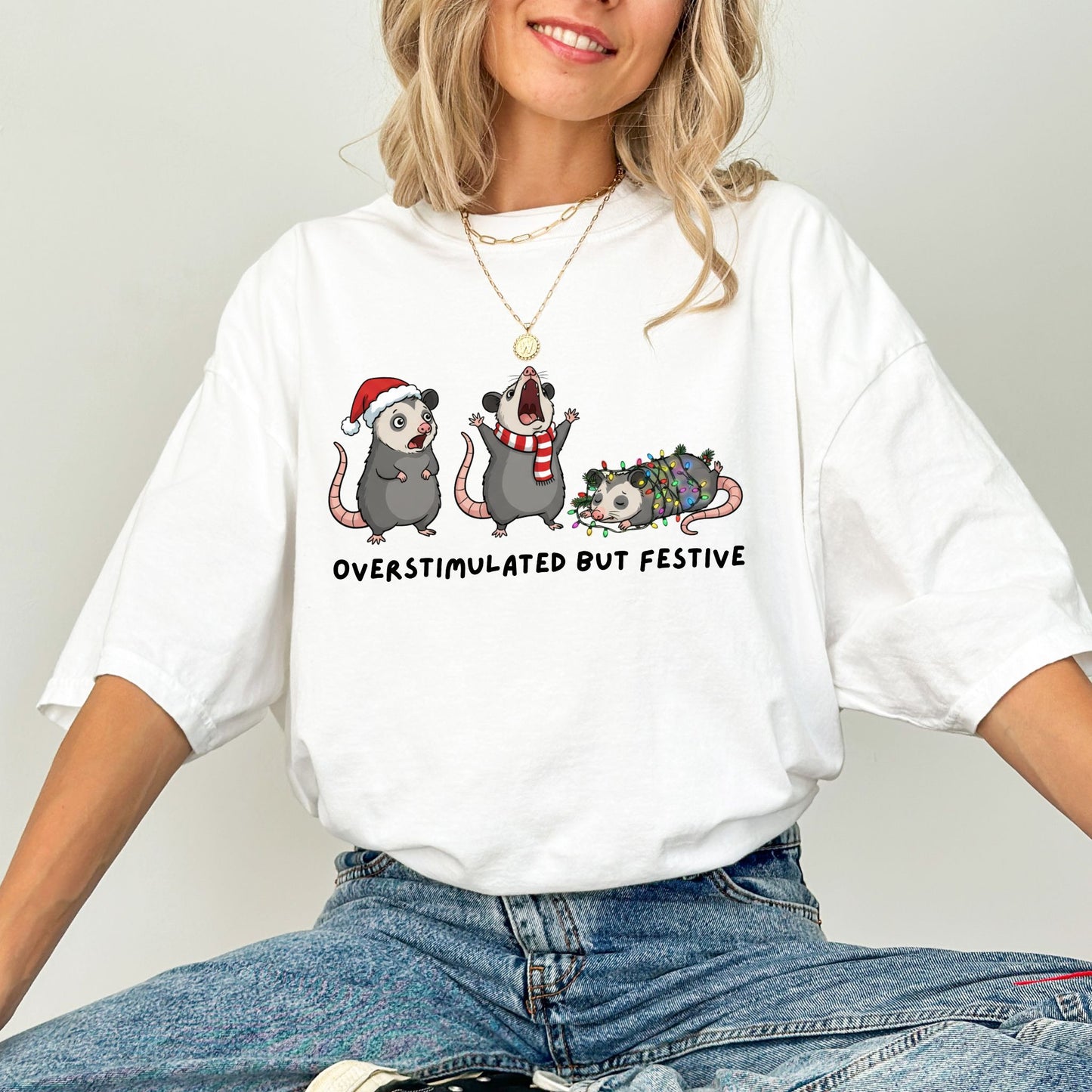 Overstimulated But Festive Shirt – Comfort Colors® Funny Christmas Graphic Tee