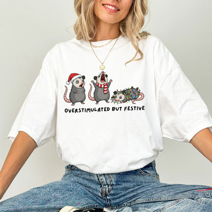 Overstimulated But Festive Shirt – Comfort Colors® Funny Christmas Graphic Tee