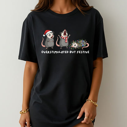 Overstimulated But Festive Shirt – Comfort Colors® Funny Christmas Graphic Tee