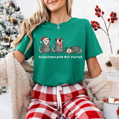 Overstimulated But Festive Shirt – Funny Christmas Graphic Tee