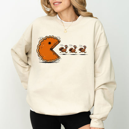 Funny Thanksgiving Pumpkin Pie Chasing Turkeys Sweatshirt
