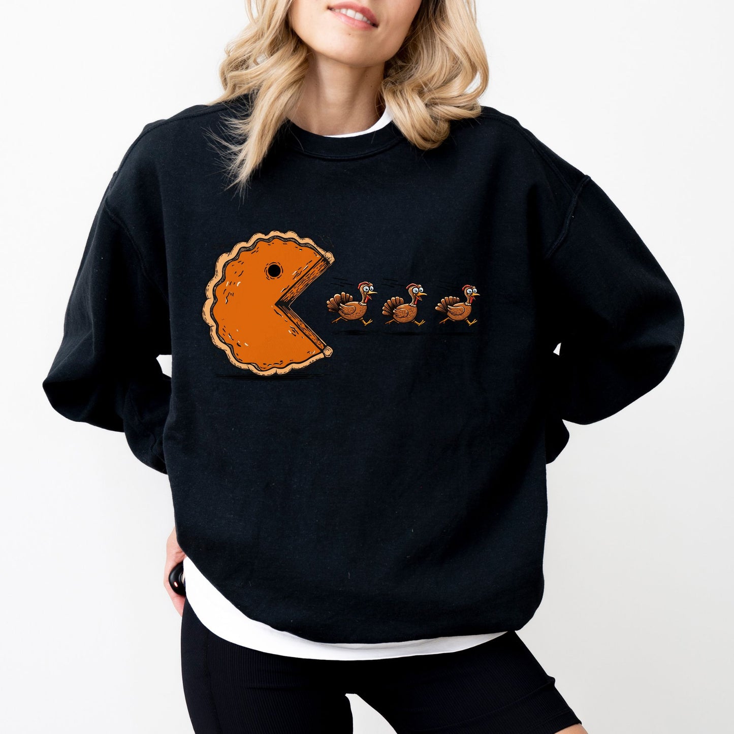 Funny Thanksgiving Pumpkin Pie Chasing Turkeys Sweatshirt