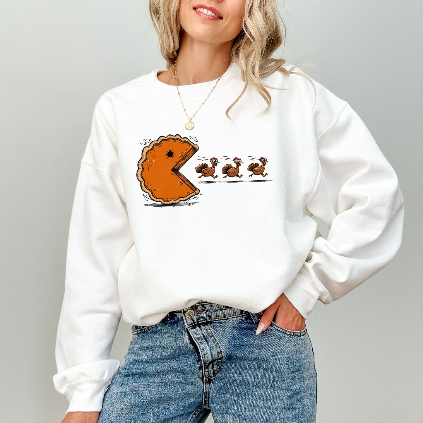 Funny Thanksgiving Pumpkin Pie Chasing Turkeys Sweatshirt