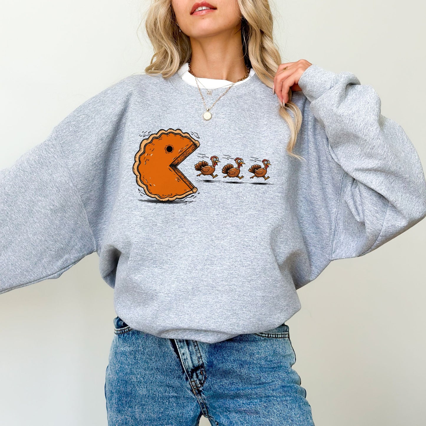Funny Thanksgiving Pumpkin Pie Chasing Turkeys Sweatshirt