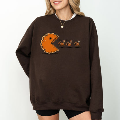 Funny Thanksgiving Pumpkin Pie Chasing Turkeys Sweatshirt
