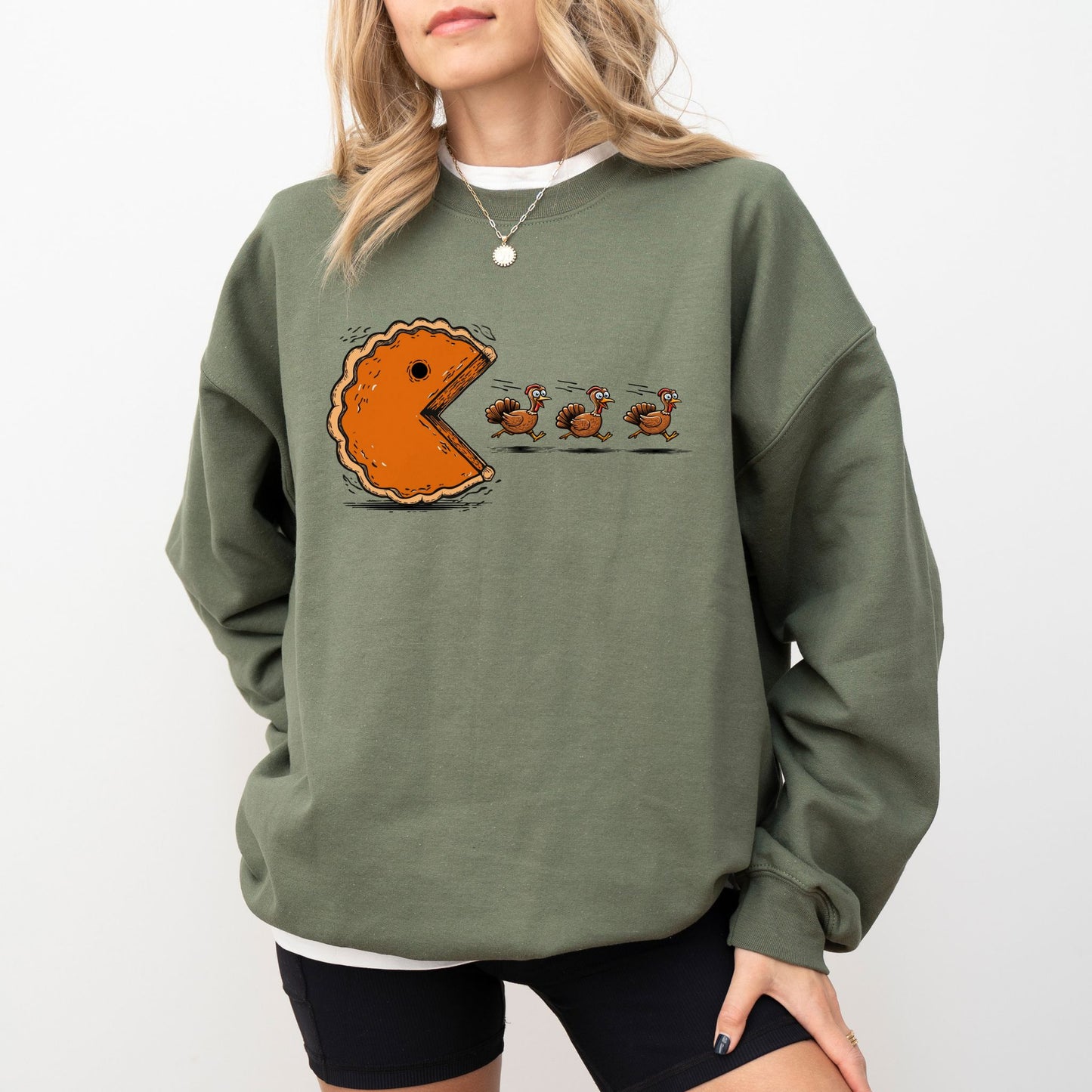 Funny Thanksgiving Pumpkin Pie Chasing Turkeys Sweatshirt