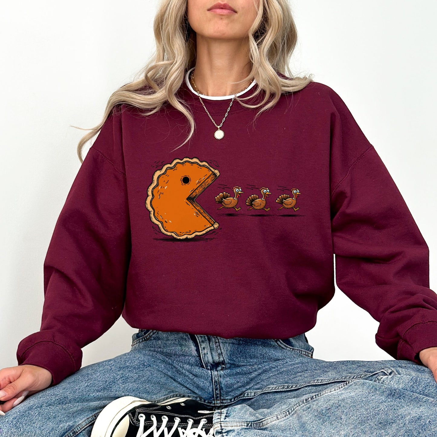 Funny Thanksgiving Pumpkin Pie Chasing Turkeys Sweatshirt