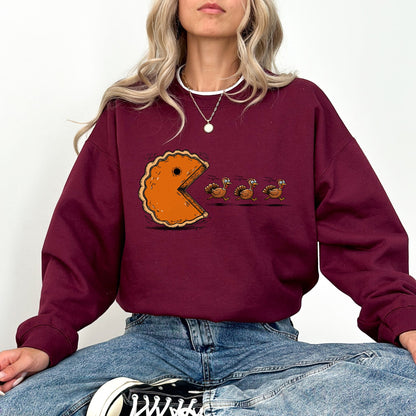 Funny Thanksgiving Pumpkin Pie Chasing Turkeys Sweatshirt