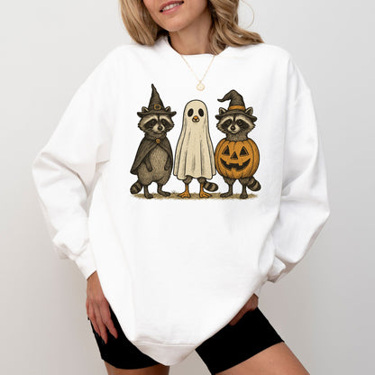 Raccoon Halloween Sweatshirt, Cute Ghost Pumpkin Pullover, Cozy Fall Crewneck