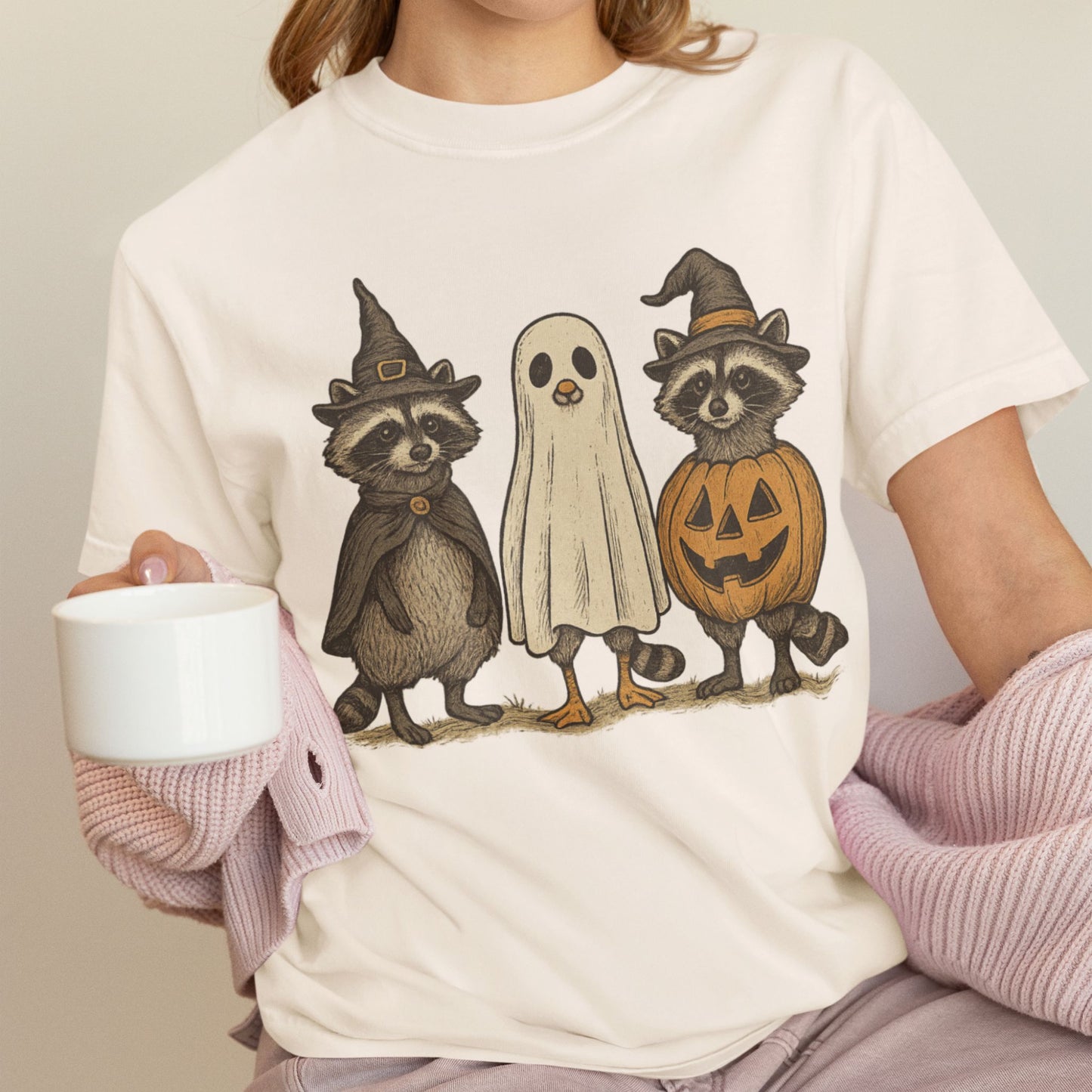 Halloween Raccoon Ghost T-Shirt – Cute Spooky Comfort Colors® Tee
