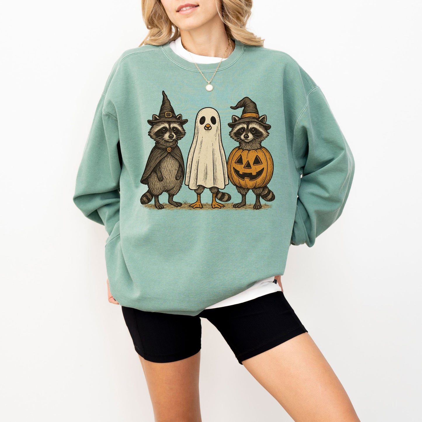 Raccoon Halloween Sweatshirt, Cute Ghost Pumpkin Pullover, Cozy Fall Crewneck