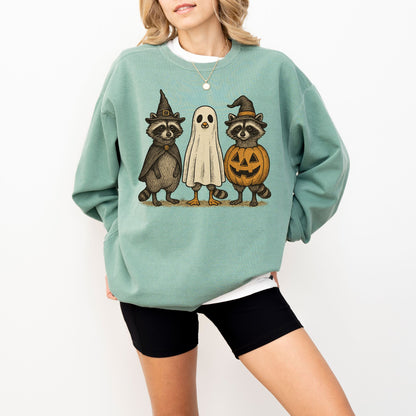 Raccoon Halloween Sweatshirt, Cute Ghost Pumpkin Pullover, Cozy Fall Crewneck