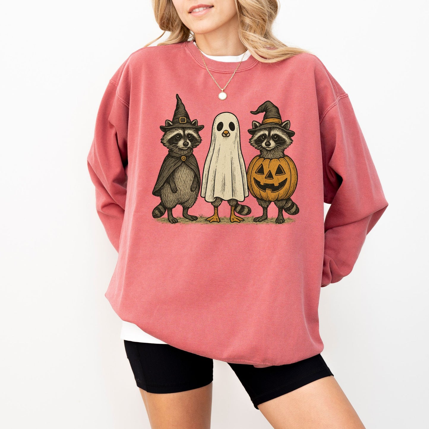 Raccoon Halloween Sweatshirt, Cute Ghost Pumpkin Pullover, Cozy Fall Crewneck