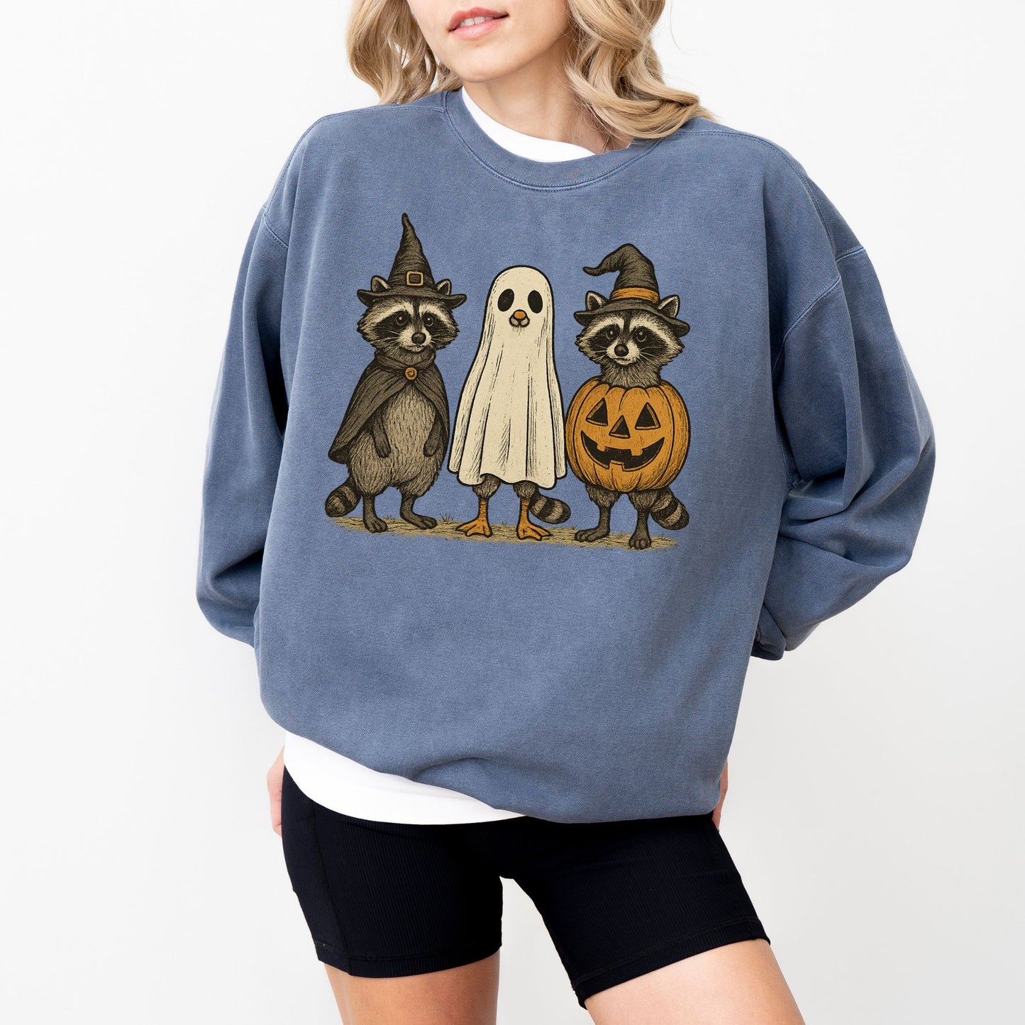 Raccoon Halloween Sweatshirt, Cute Ghost Pumpkin Pullover, Cozy Fall Crewneck