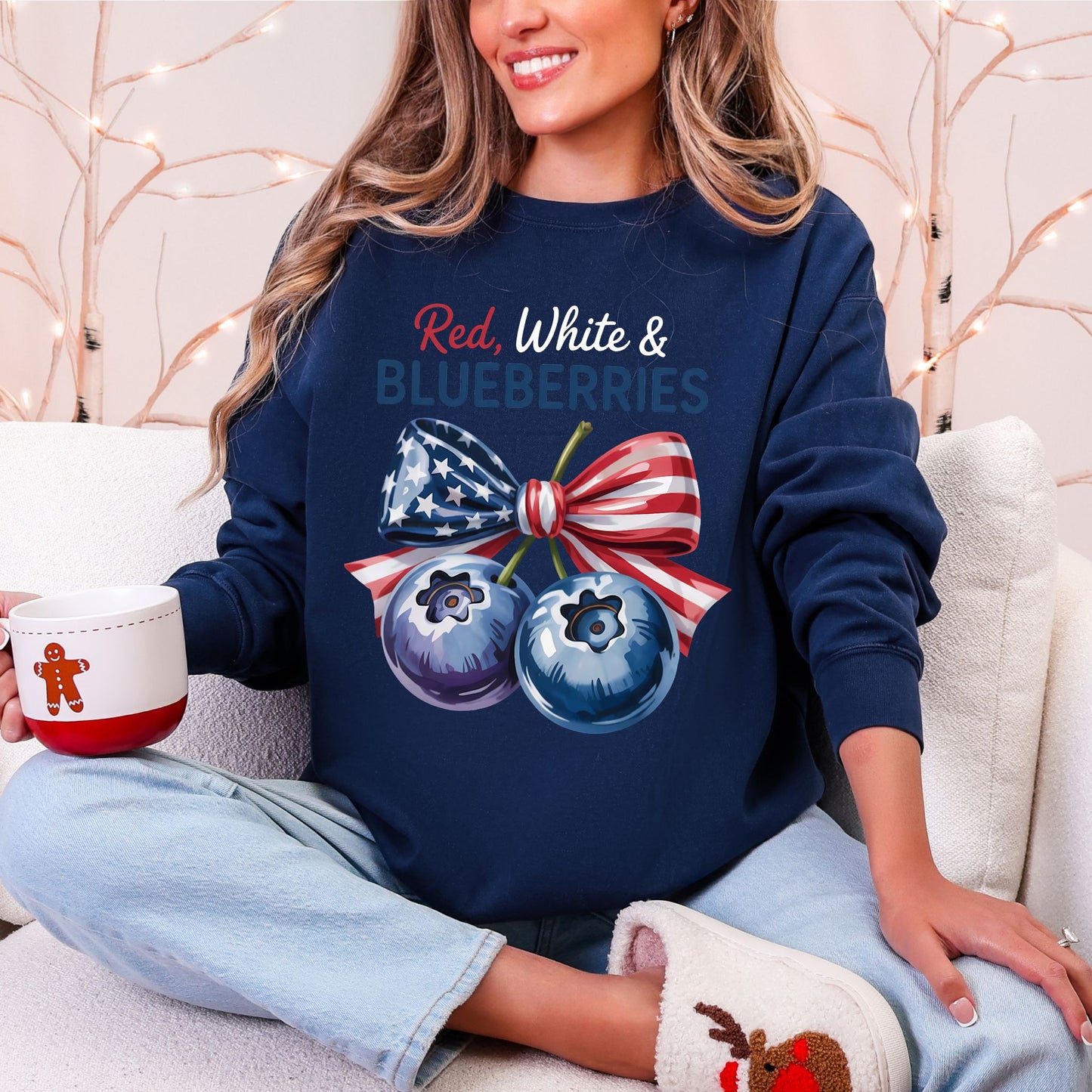 Red White and Blueberries Sweatshirt, Patriotic USA Flag Crewneck