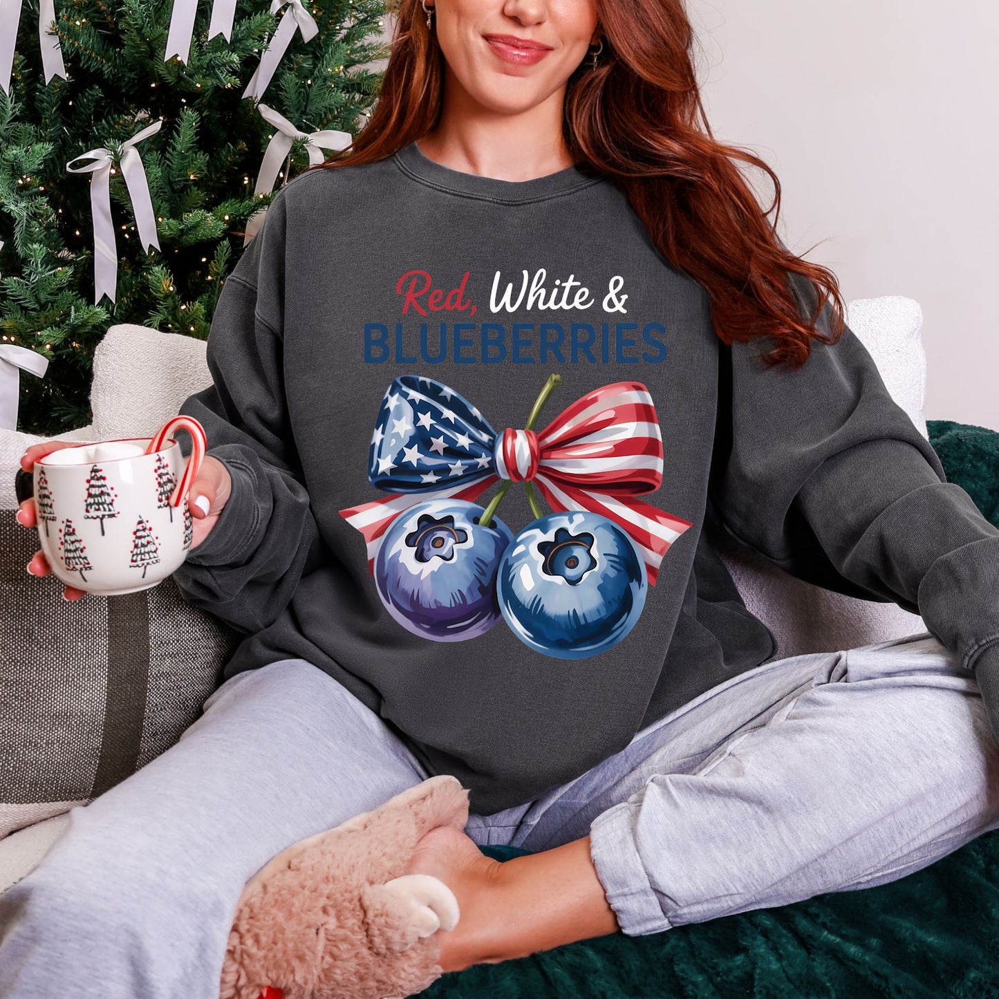 Red White and Blueberries Sweatshirt, Patriotic USA Flag Crewneck