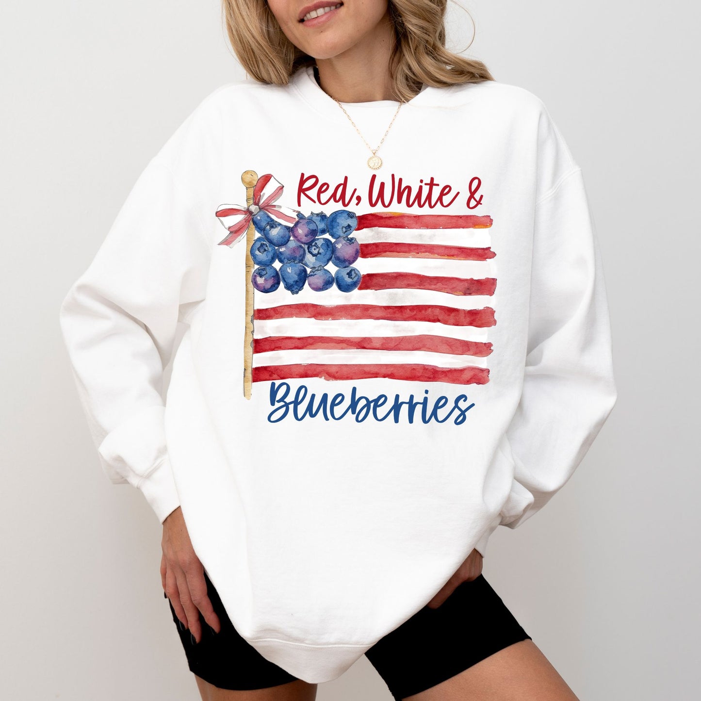 Red White & Blueberries Sweatshirt – Patriotic Coquette Flag Graphic