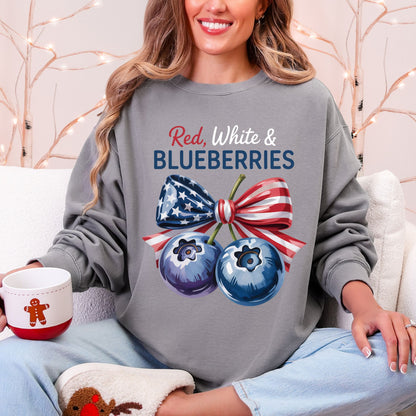 Red White and Blueberries Sweatshirt, Patriotic USA Flag Crewneck