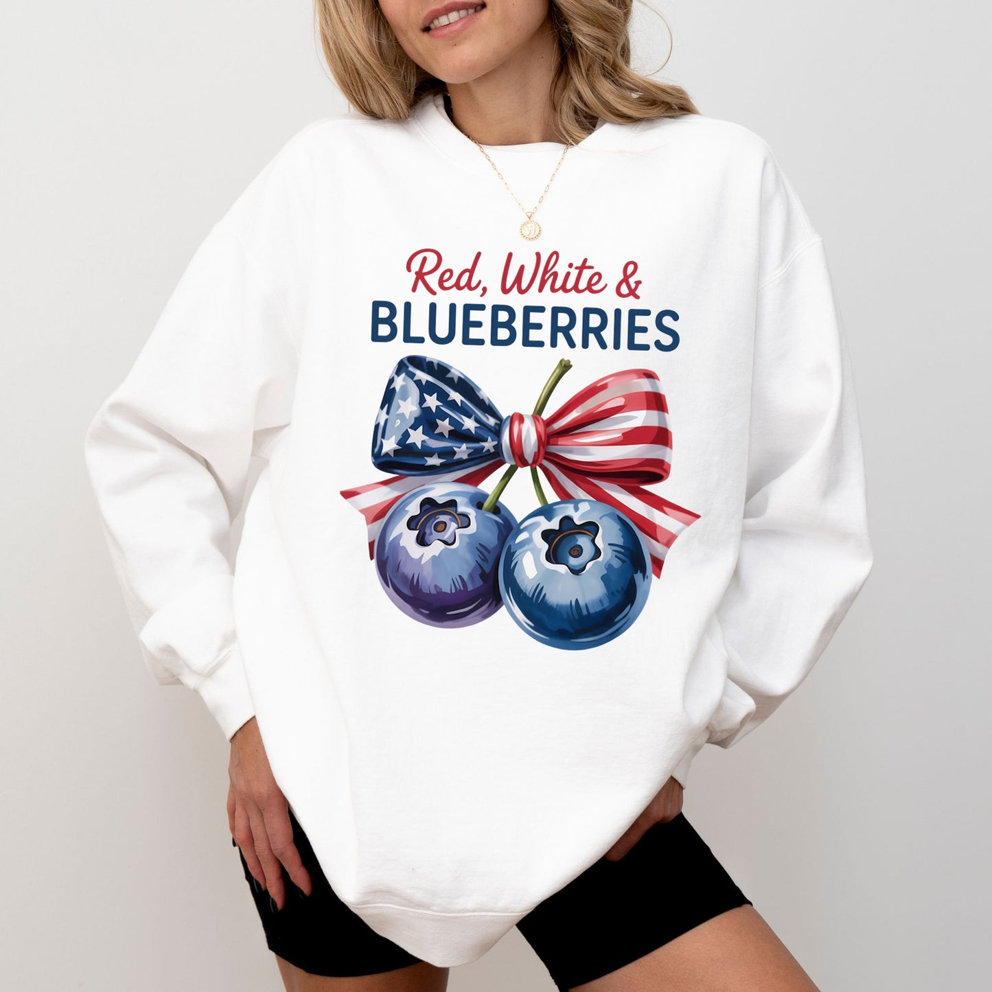 Red White and Blueberries Sweatshirt, Patriotic USA Flag Crewneck