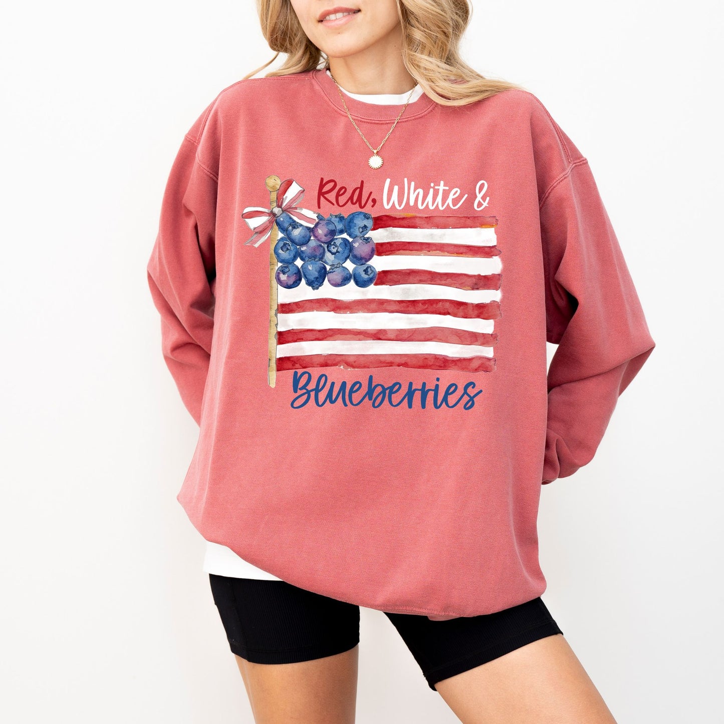 Red White & Blueberries Sweatshirt – Patriotic Coquette Flag Graphic