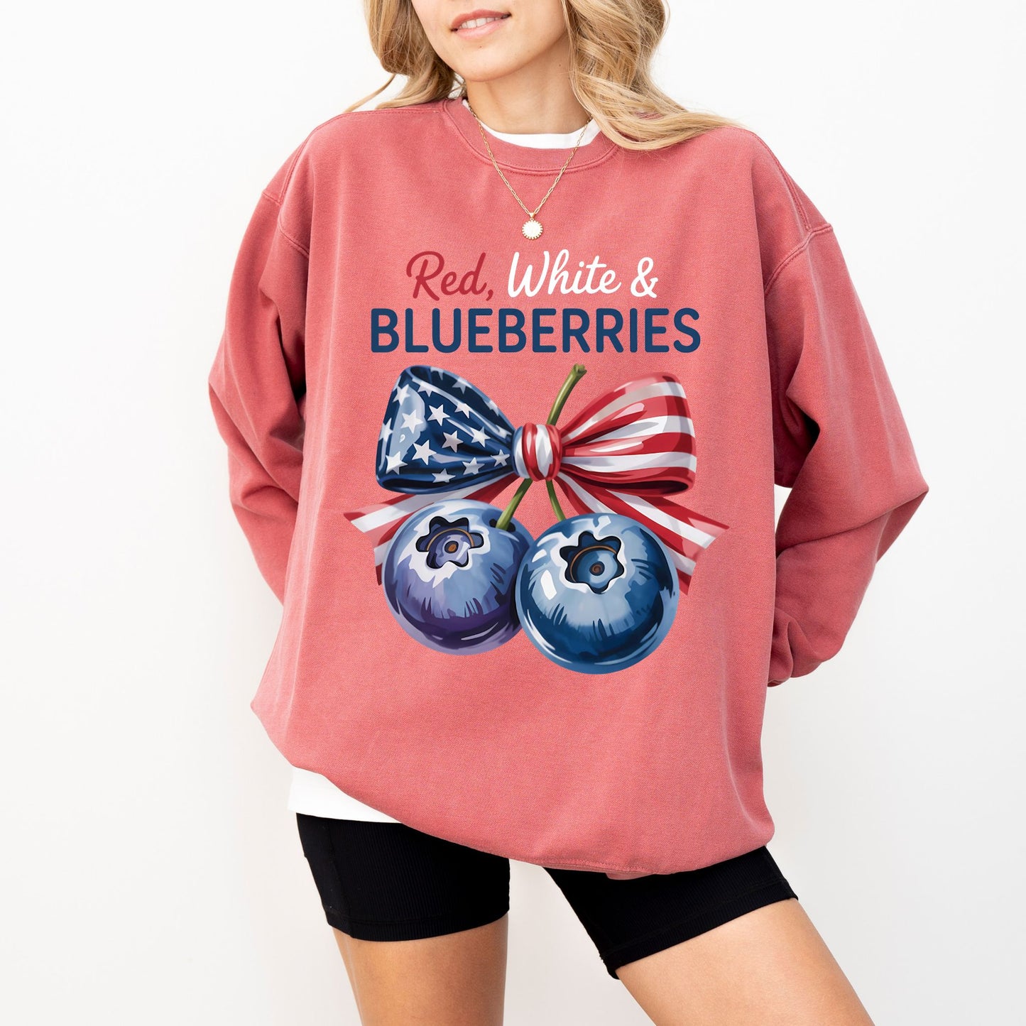 Red White and Blueberries Sweatshirt, Patriotic USA Flag Crewneck