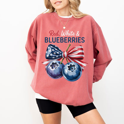Red White and Blueberries Sweatshirt, Patriotic USA Flag Crewneck