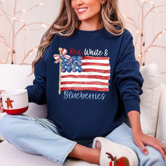 Red White & Blueberries Sweatshirt – Patriotic Coquette Flag Graphic
