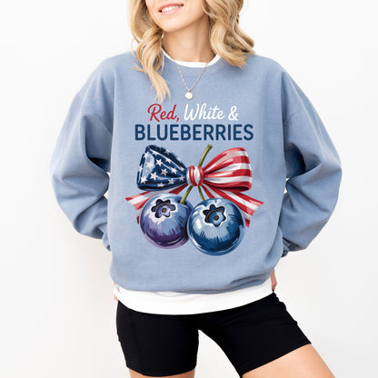 Red White and Blueberries Sweatshirt, Patriotic USA Flag Crewneck