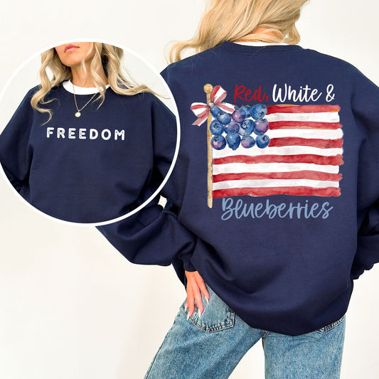 Red White and Blueberries Sweatshirt, Patriotic Freedom Crewneck, Gildan USA Flag Pullover