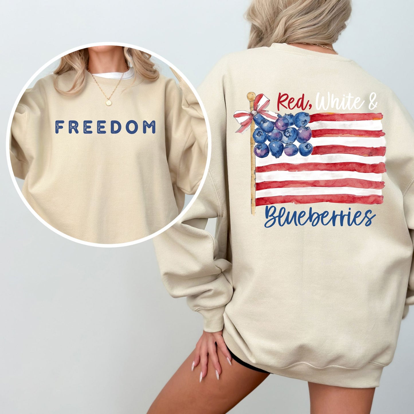 Red White and Blueberries Sweatshirt, Patriotic Freedom Crewneck, Gildan USA Flag Pullover