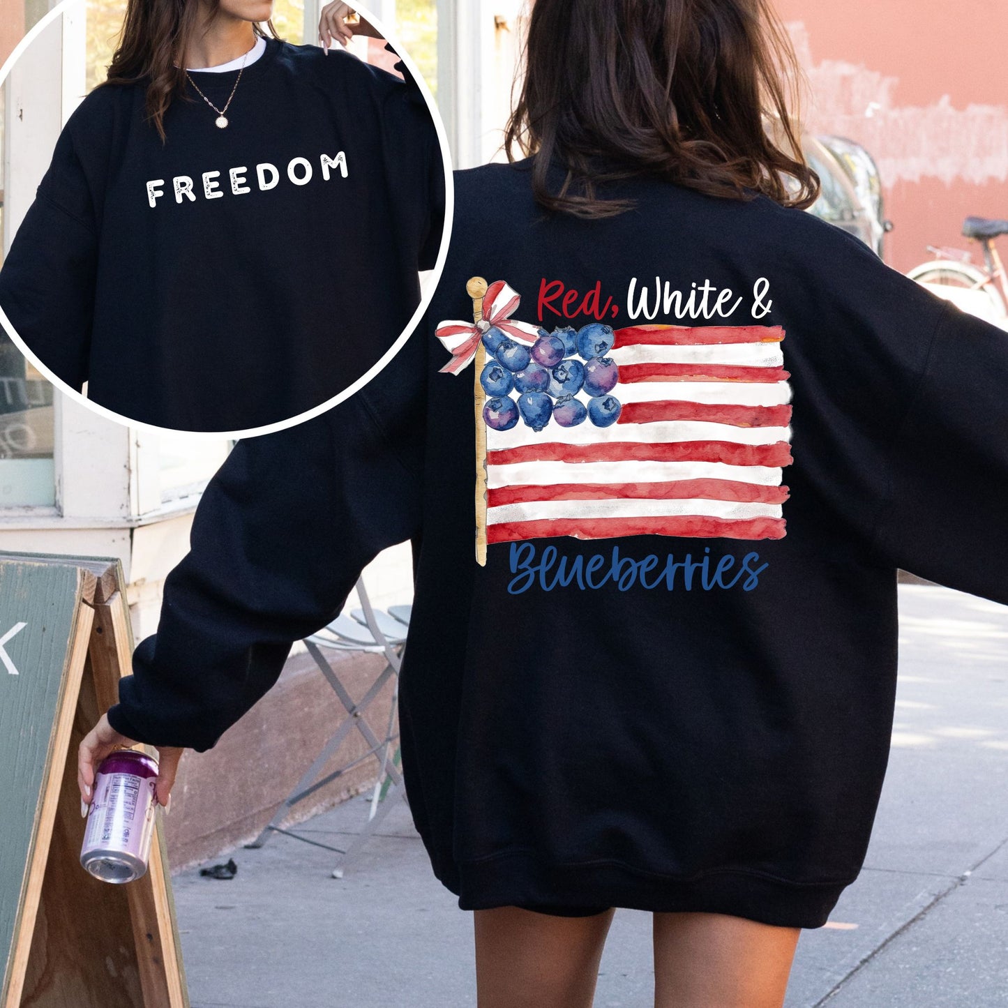 Red White and Blueberries Sweatshirt, Patriotic Freedom Crewneck, Gildan USA Flag Pullover