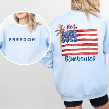Red White and Blueberries Sweatshirt, Patriotic Freedom Crewneck, Gildan USA Flag Pullover